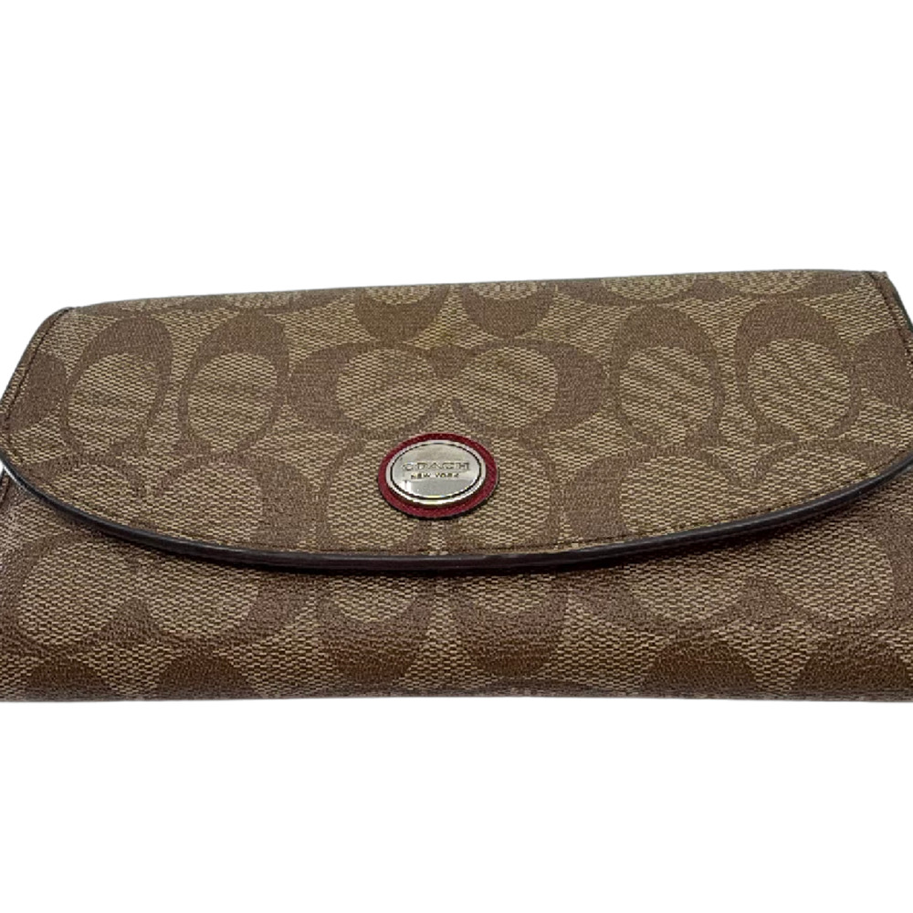 Coach Signature C Flap Brown Coated Canvas Wallet